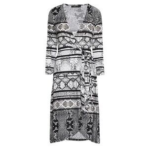 BCBGMaxAzria Black and White Snake Print Wrap Dress with Long Sleeve - Size Med